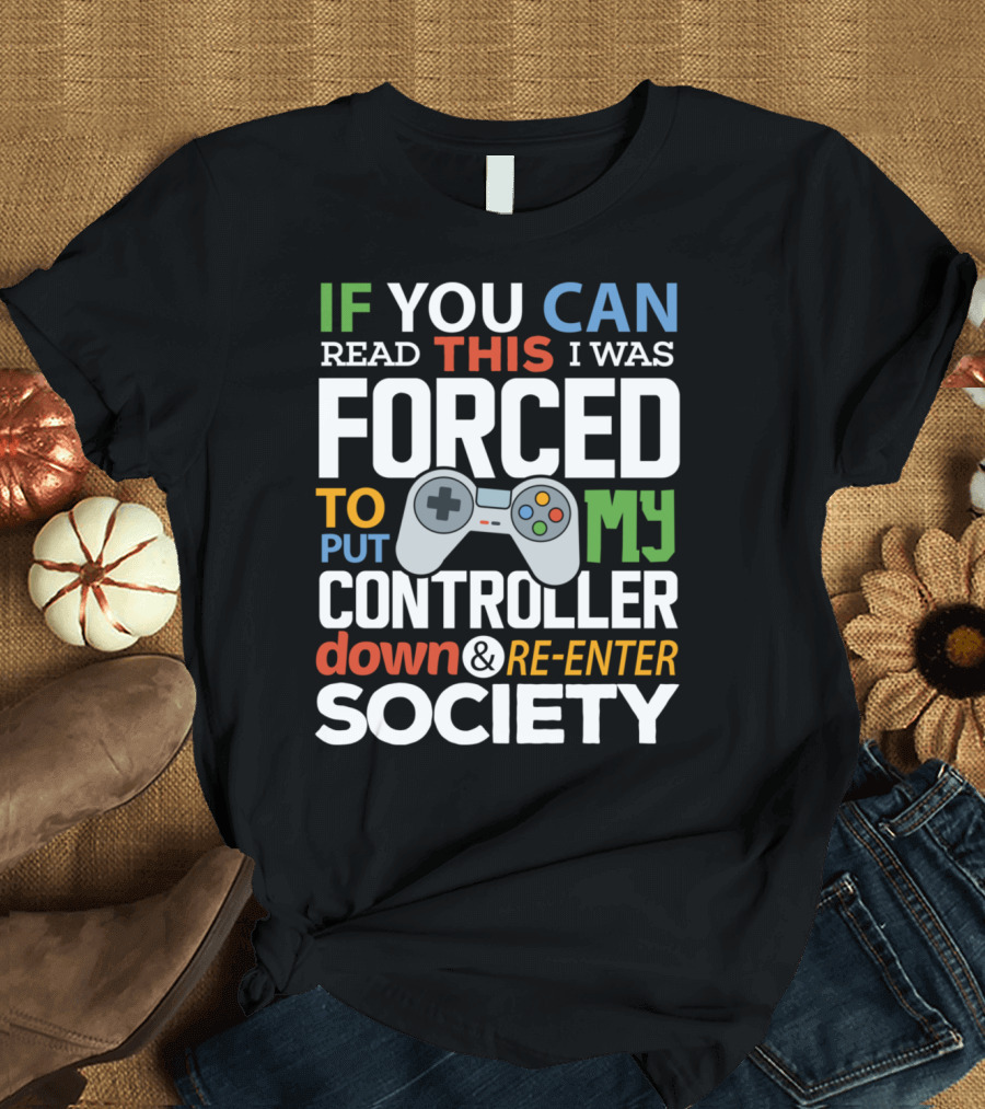 Funny Video Game Boys Gamer Controller Down Re-Enter Society T-Shirt