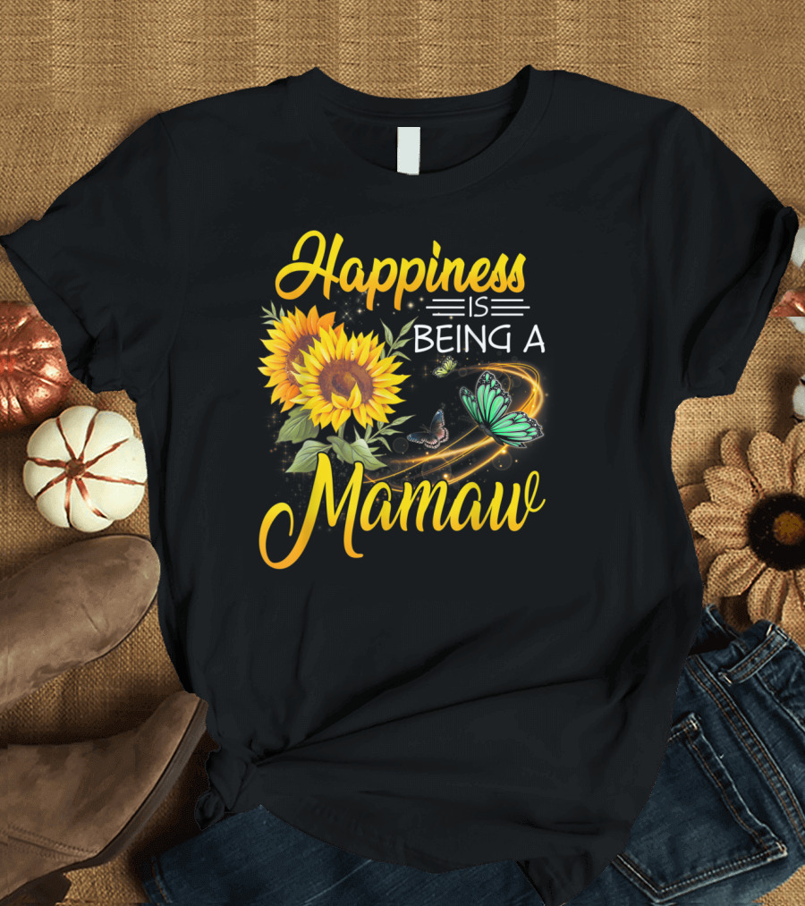 Happiness Is Being A Mamaw Sunflower Butterfly Twirl T-Shirt