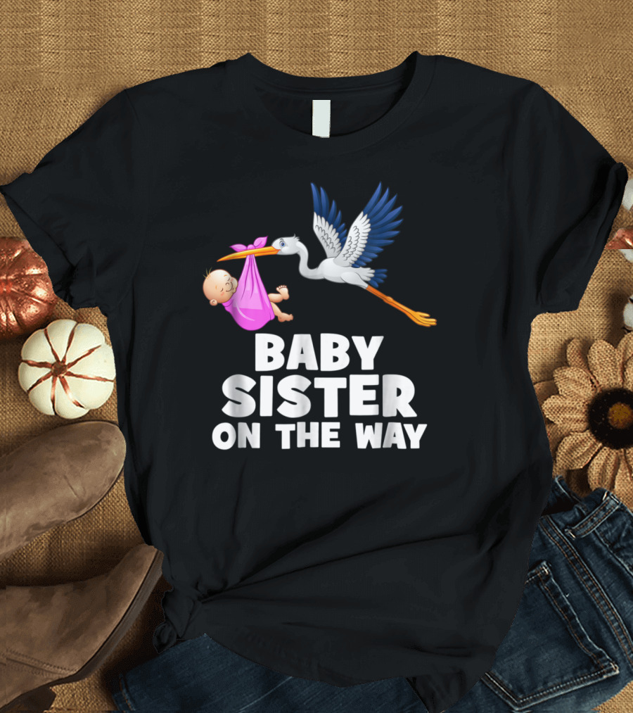 Baby Sister On The Way Stork with Bundle Big Brother And Sister T-Shirt