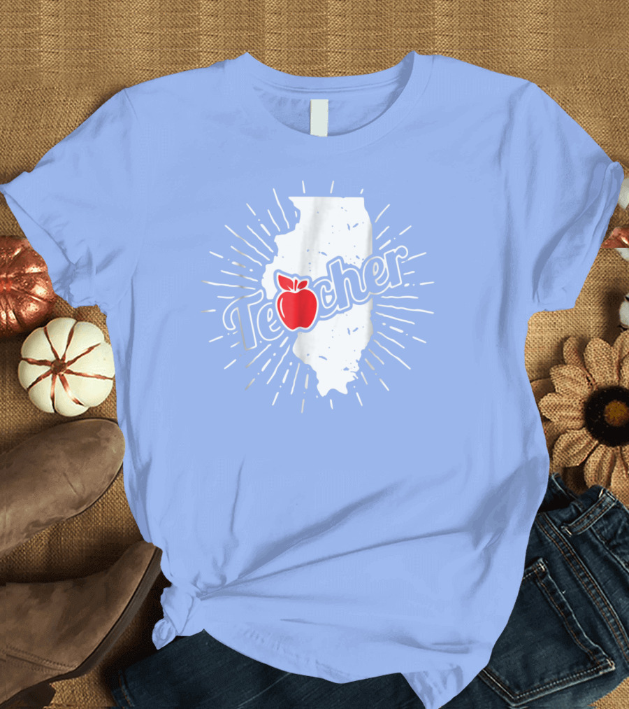 Illinois Teacher Apple Icon Home State Teaching T-Shirt