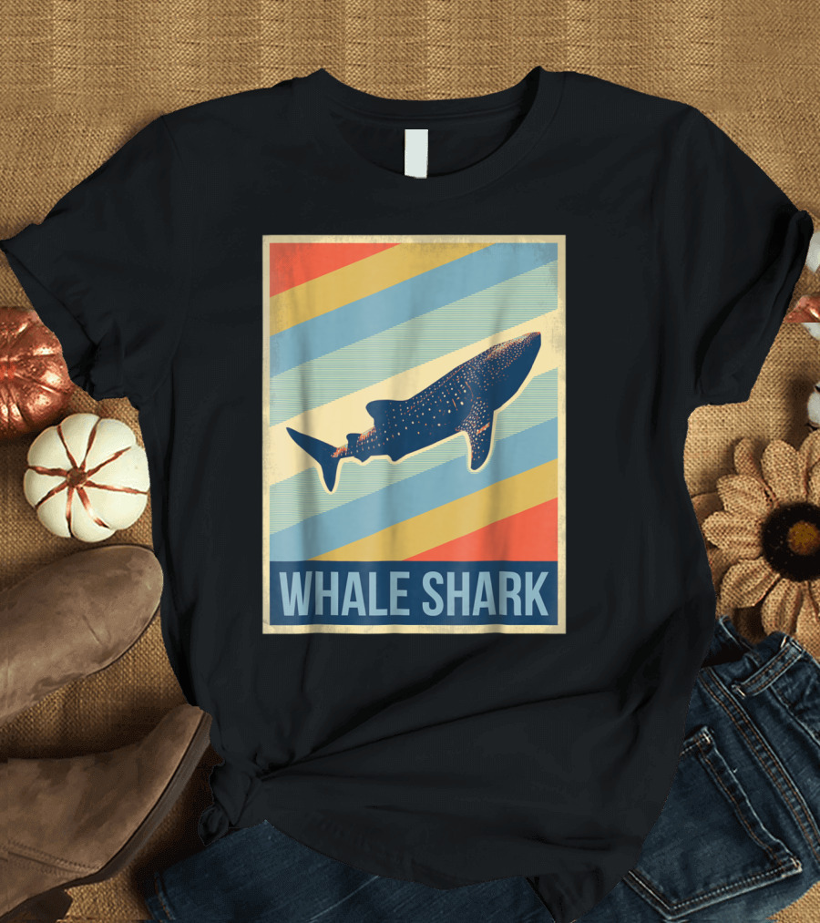 Vintage Whale Shark Retro Stripes T-Shirt