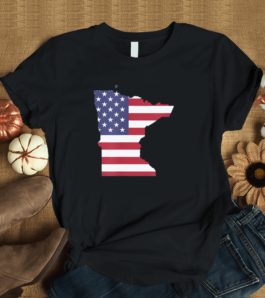 Fourth of July Minnesota American Flag Map T-Shirt