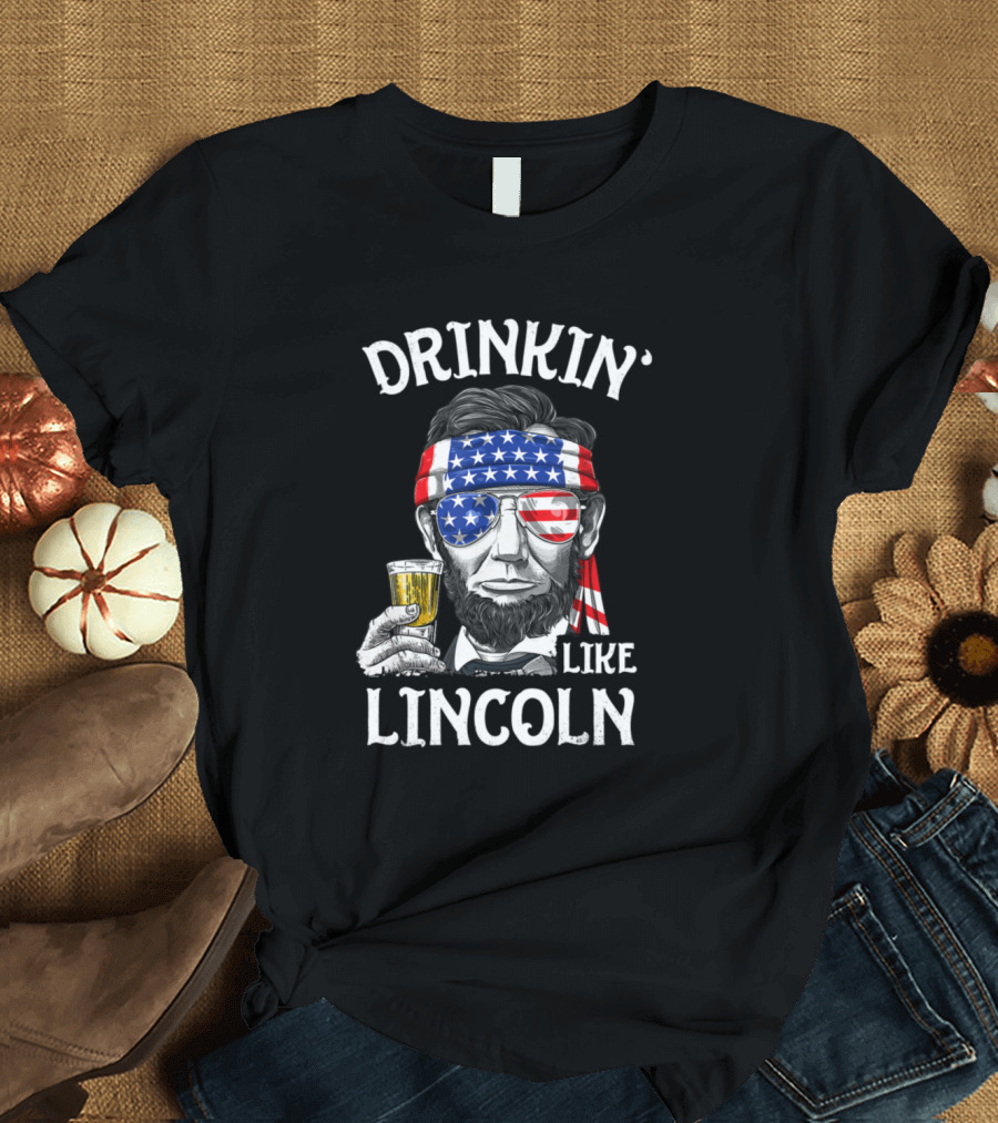 Drinking Like Lincoln 4th of July USA Flag Bandana Beer T-Shirt