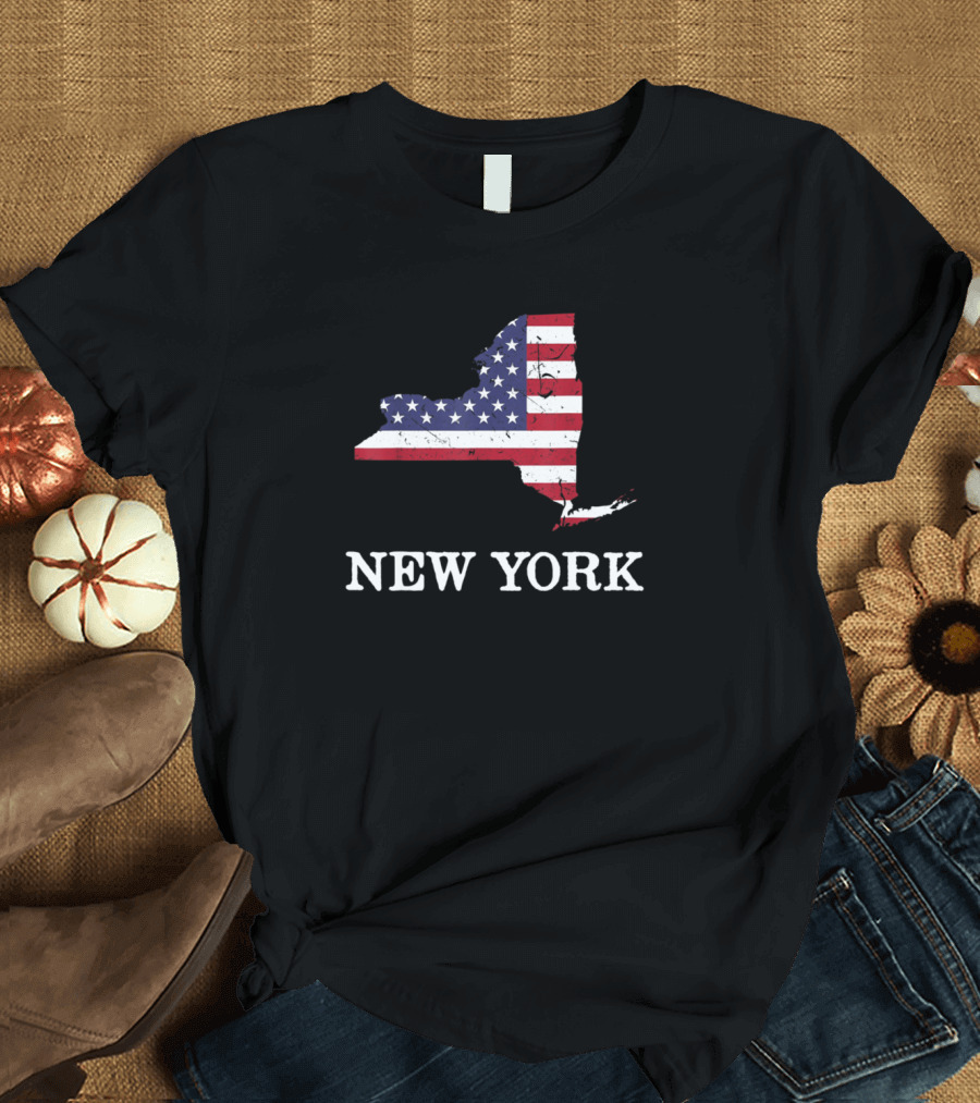 New York State American Flag July 4th Celebration Map T-Shirt