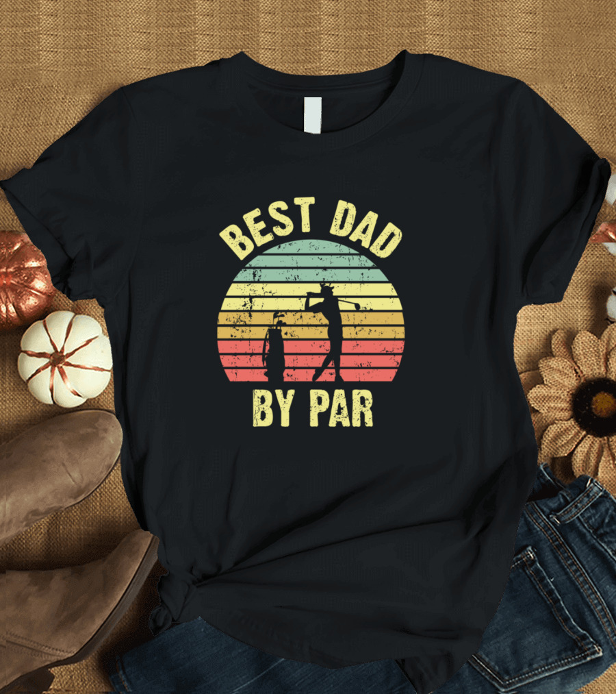 Best Dad By Par Vintage Golf Silhouette Retro Sunset T-Shirt