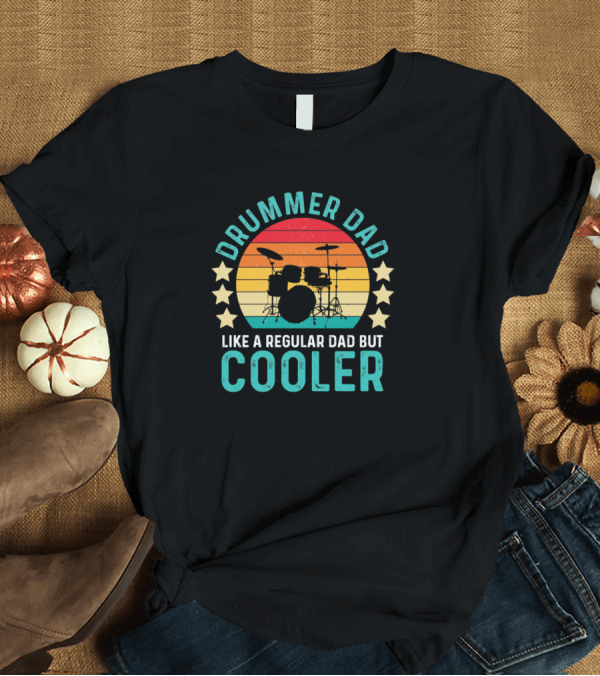 T-Shirt: Drummer Dad Like A Regular Dad But Cooler Vintage Sunset and Stars T-Shirt Drummer Dad Like A Regular Dad But Cooler Vintage Sunset and Stars T-Shirt