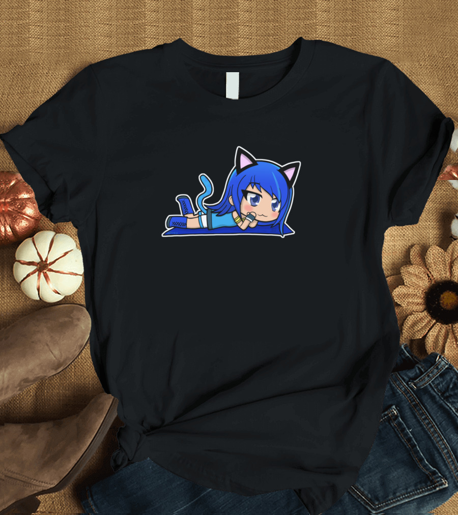 Funneh Cat Girl Chibi Anime Art Blue Hair and Tail Cute Character T-Shirt