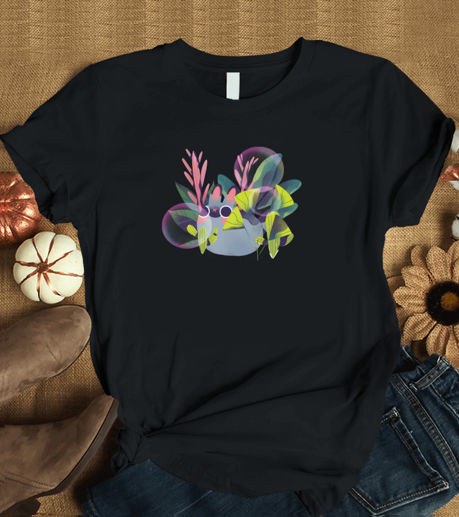 Bunny Surrounded by Vibrant Leaves and Abstract Shapes T-Shirt