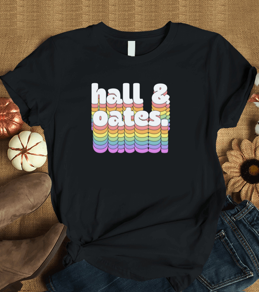 Hall and Oates Retro Typography Colorful Stacked Text T-Shirt