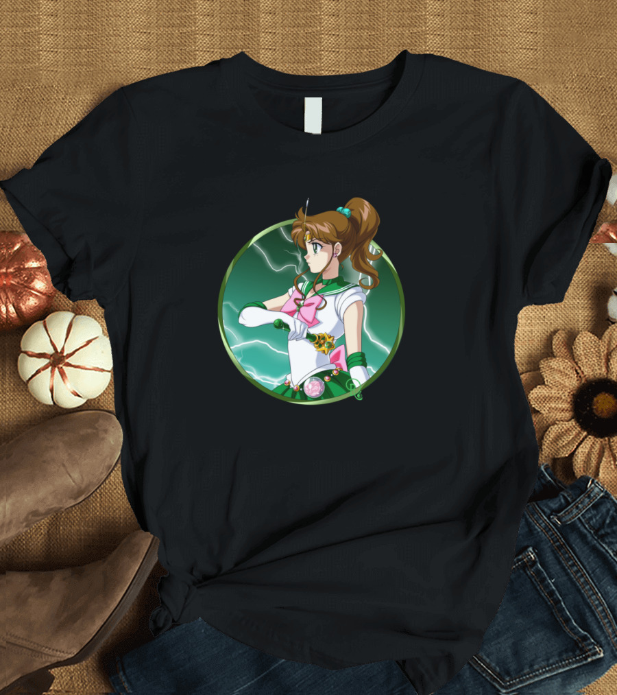 Sailor Jupiter Anime Lightning Powers with Badge and Bow T-Shirt