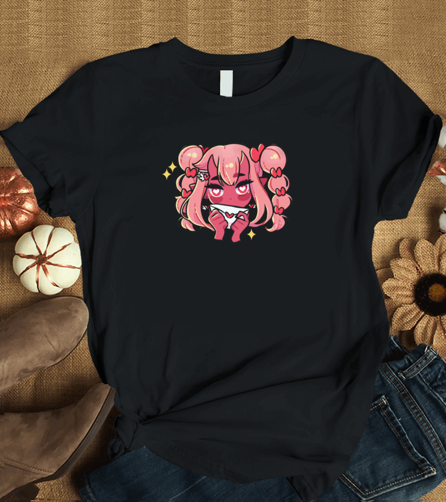 Love Letter Cute Cartoon Red Girl with Hearts and Sparkles T-Shirt