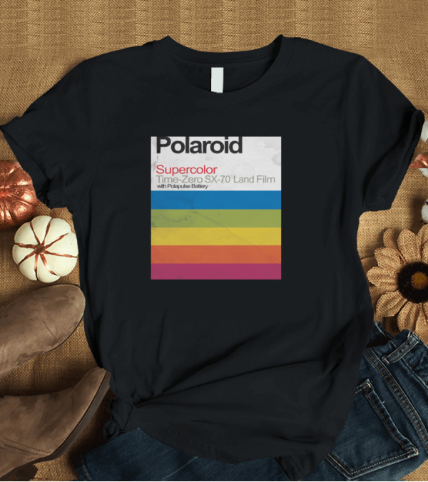 T-Shirt: Polaroid Supercolor Time-Zero SX-70 Land Film with Polapulse Battery T-Shirt Polaroid Supercolor Time-Zero SX-70 Land Film with Polapulse Battery T-Shirt