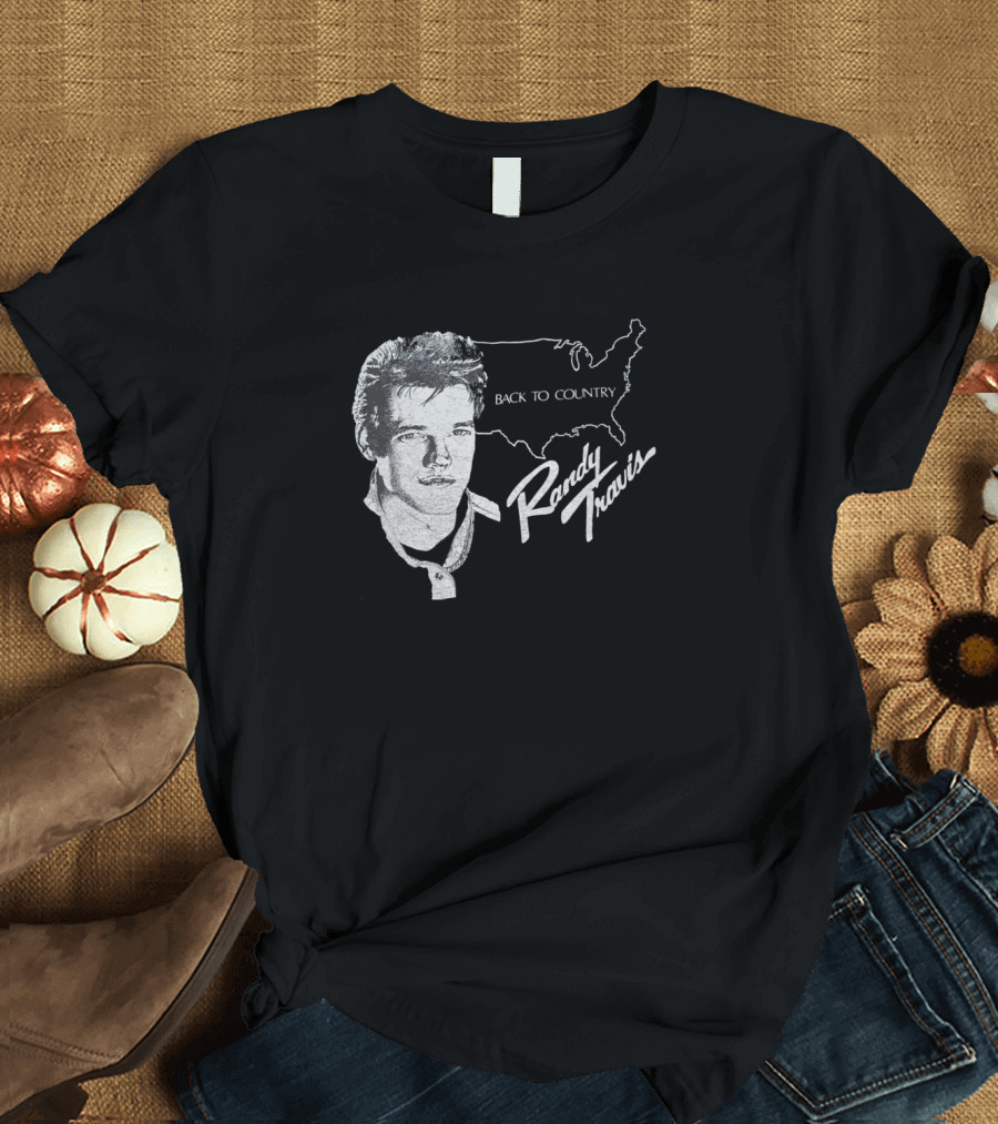 Randy Travis Back To Country Map Portrait 80s Vtg T-Shirt
