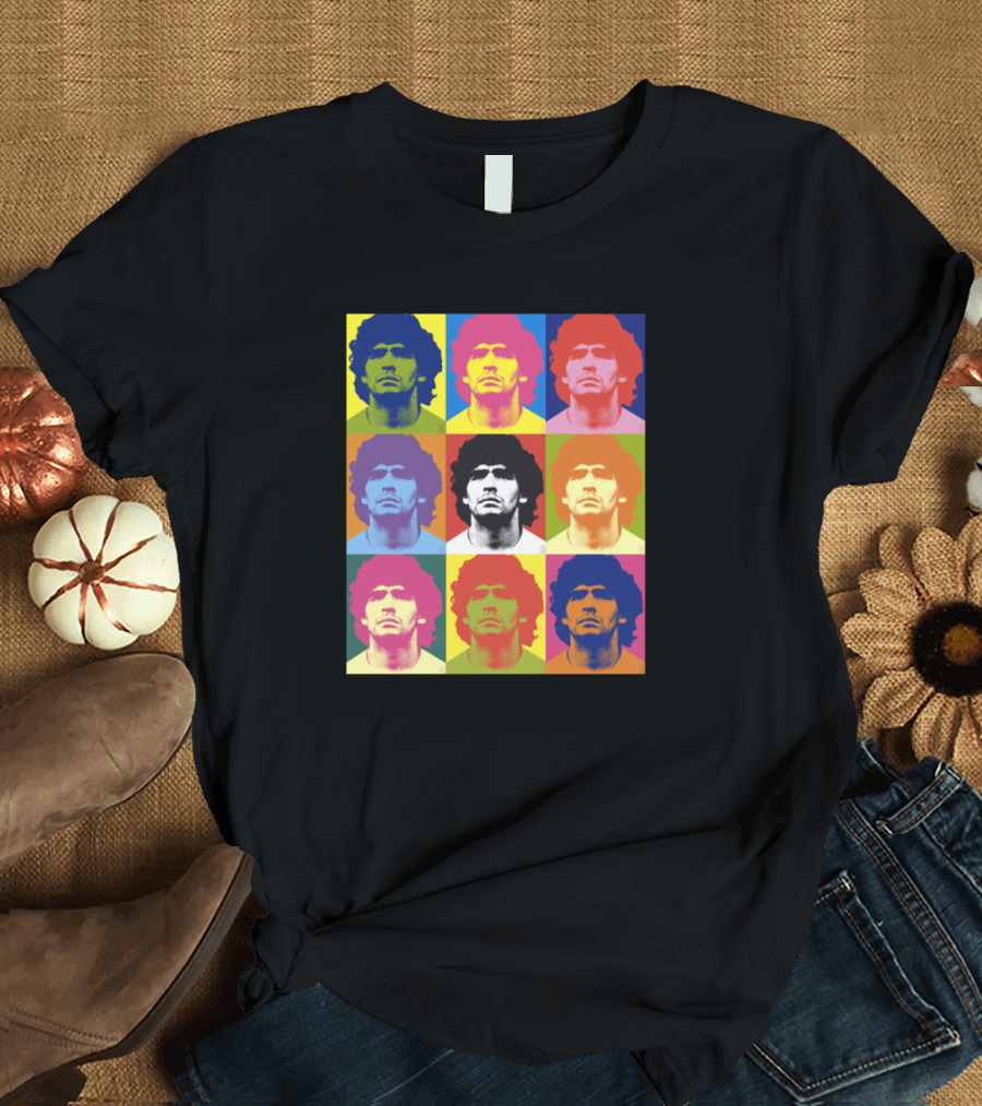 Warhol Maradona Pop Art Style Multicolored Portrait Grid T-Shirt