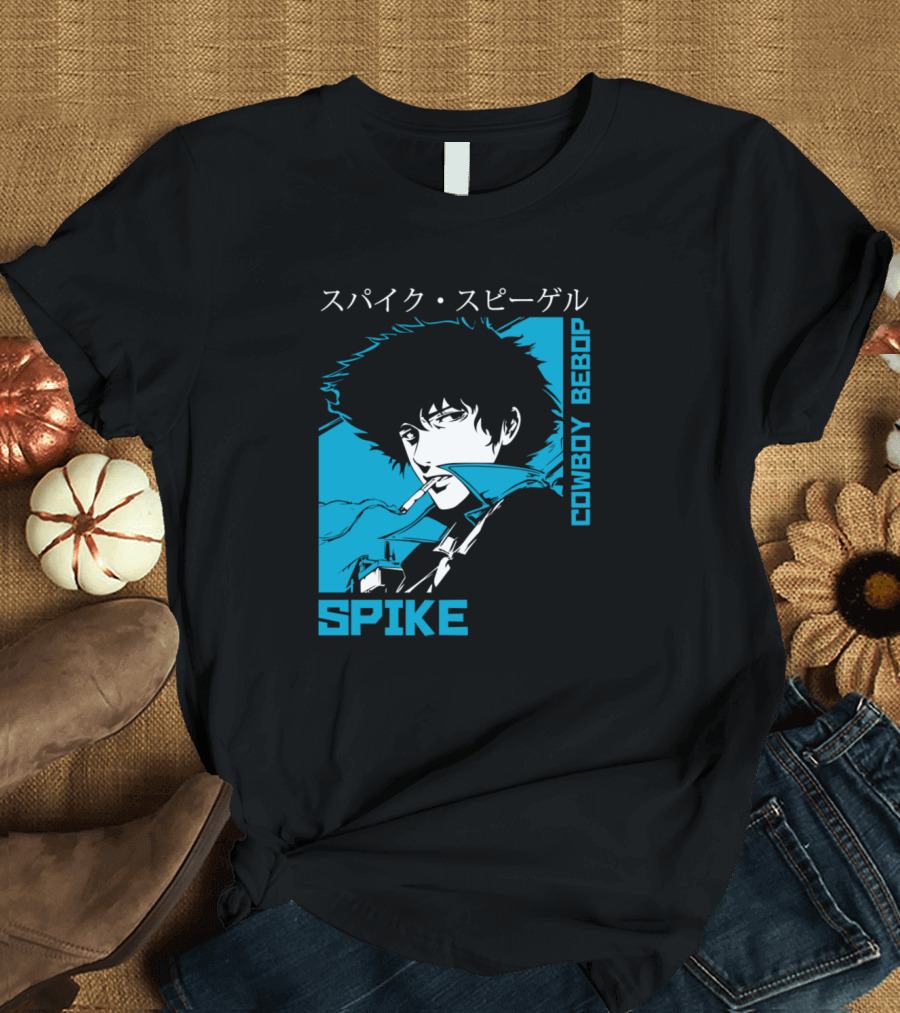 Cowboy Bebop Spike Spiegel Smoking Portrait Japanese Text T-Shirt