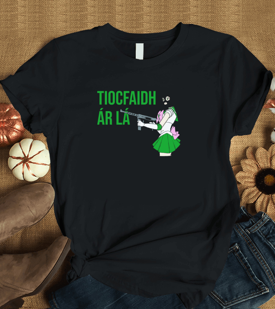 Tiocfaidh Ár Lá Balaclava Anime Character with Weapon T-Shirt