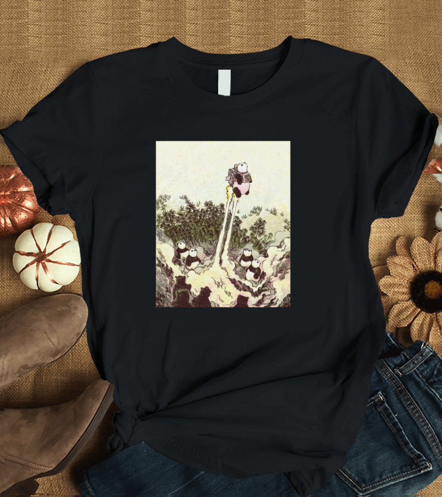 Panda Innovation Department Rocket Launching Pandas in Forest Scene T-Shirt
