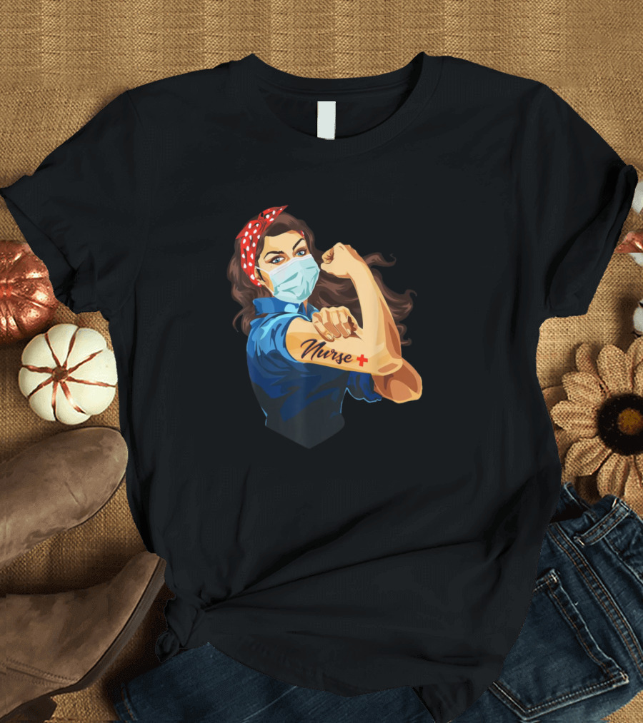 Rosie The Riveter Nurse Mask Tattoo T-Shirt