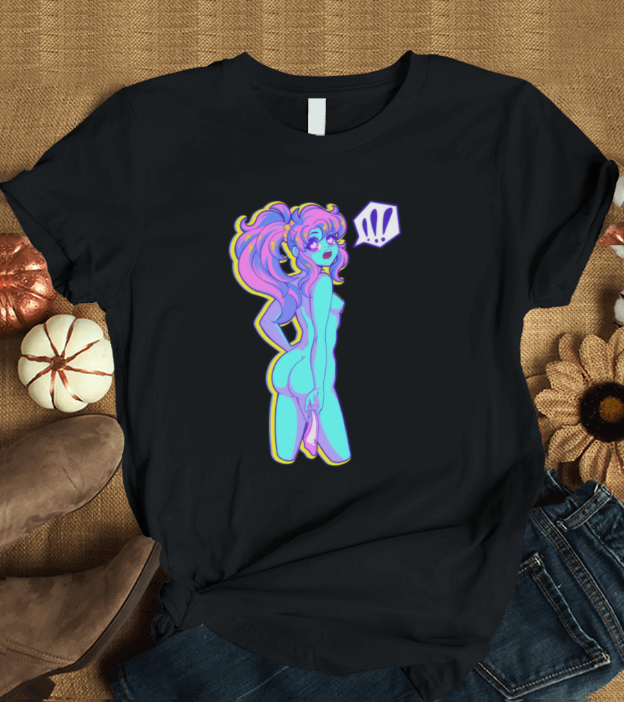 Unwind Neon Anime Woman with Exclamation Marks T-Shirt