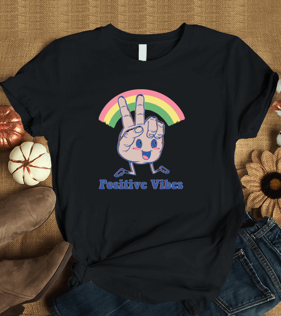 Positive Vibes Rainbow Peace Hand by Vincent Trinidad T-Shirt