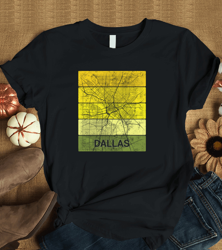 Dallas Texas City Street Map Yellow Gradient T-Shirt