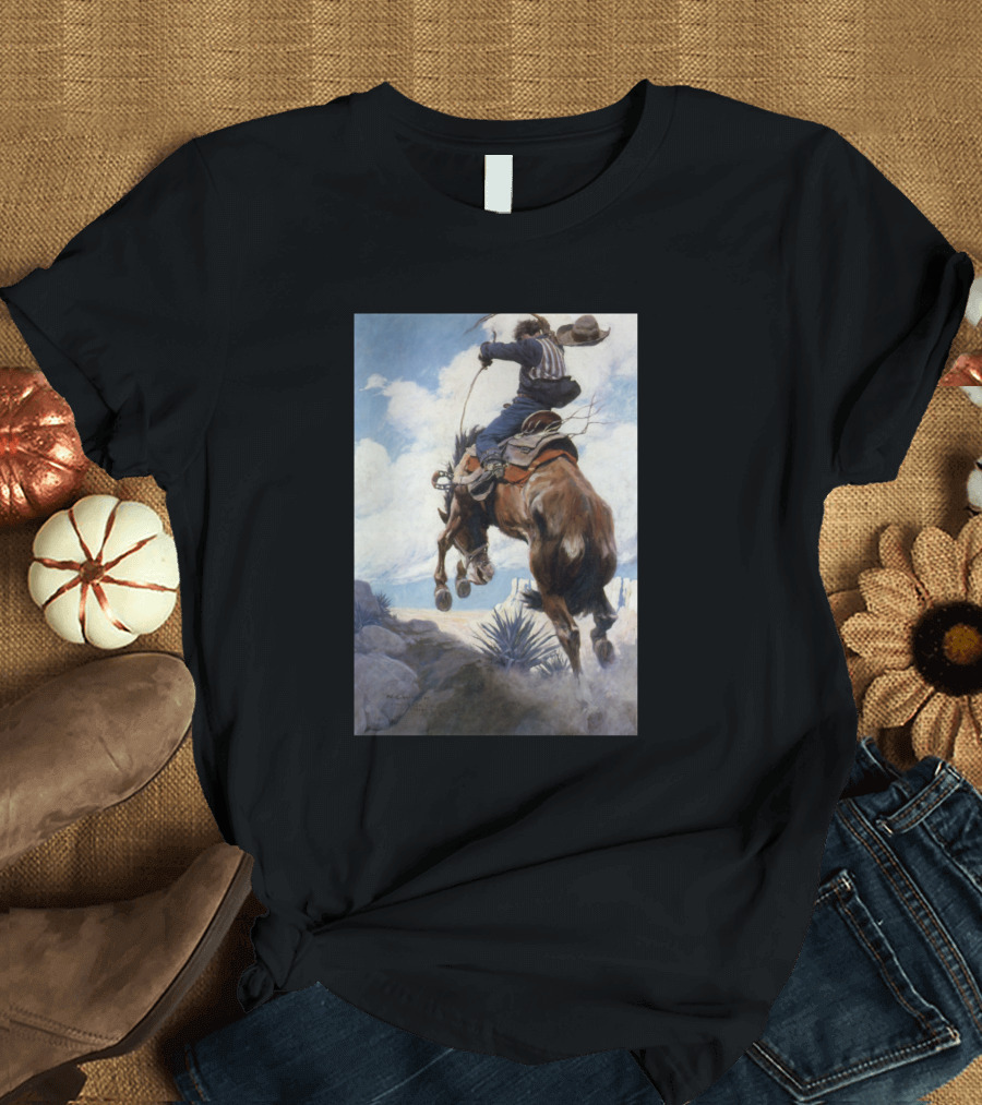 Bucking Bronco Cowboy by NC Wyeth Painting T-Shirt