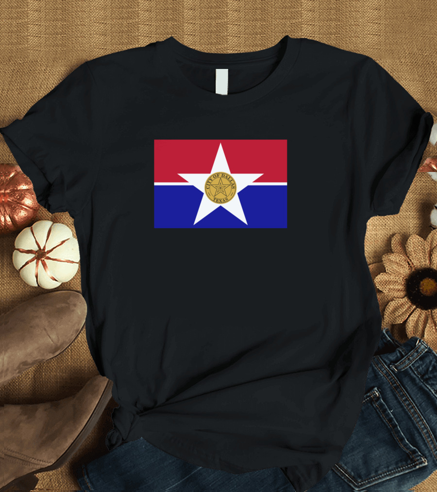City of Dallas Texas Flag Star Emblem Red Blue T-Shirt