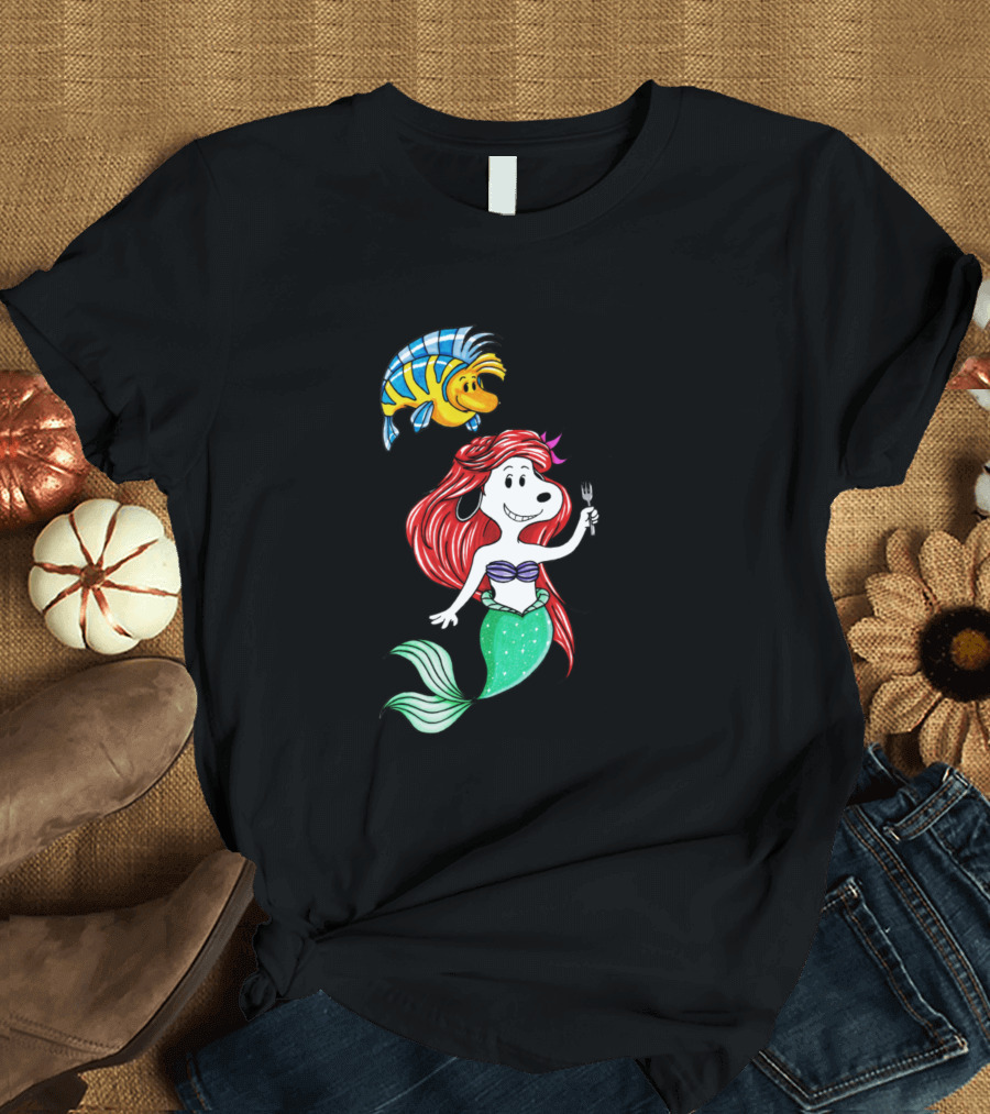 Ariel Snoopy Mermaid with Flounder T-Shirt