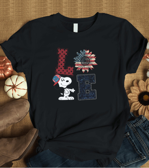T-Shirt: Love Sunflower Snoopy American Flag Hat T-Shirt Love Sunflower Snoopy American Flag Hat T-Shirt