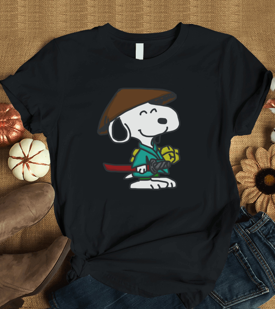 Samurai Snoopy in Traditional Robe with Sword and Hat T-Shirt