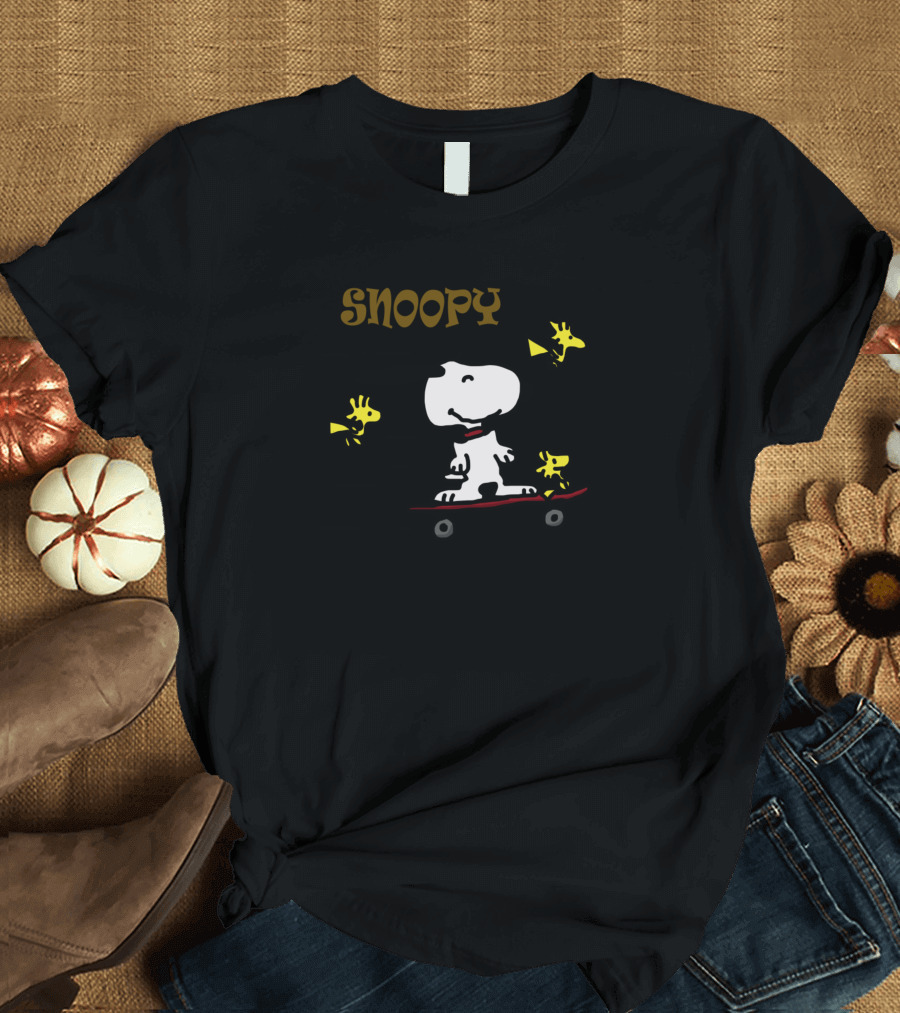 Snoopy Skateboarding with Woodstock Friends T-Shirt