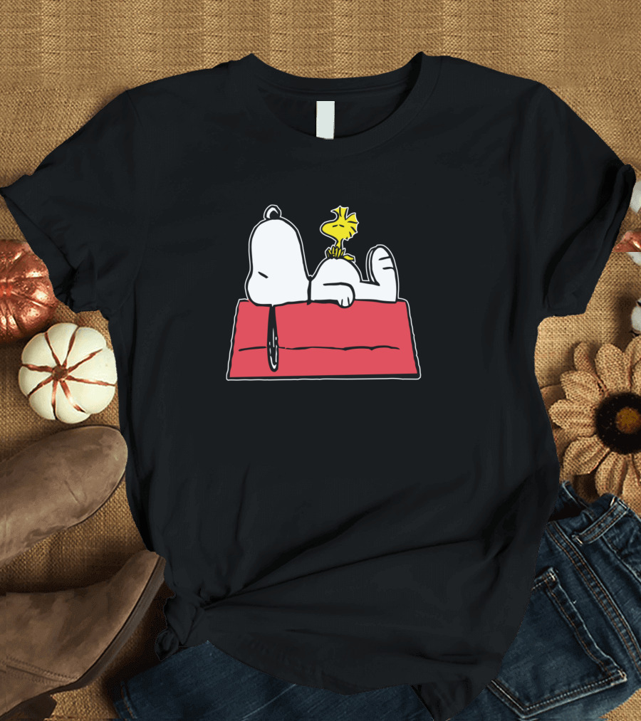 Snoopy and Woodstock Relaxing on Doghouse T-Shirt