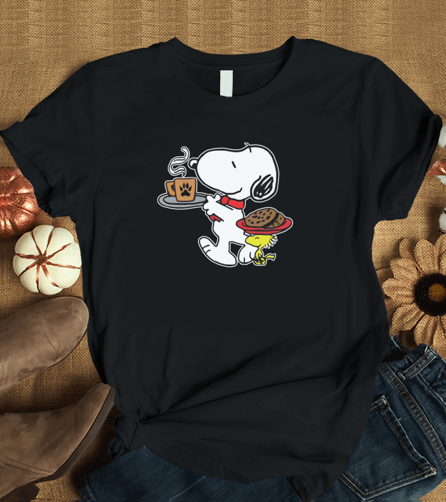 Snoopy Cookies Coffee Paw Print Woodstock T-Shirt