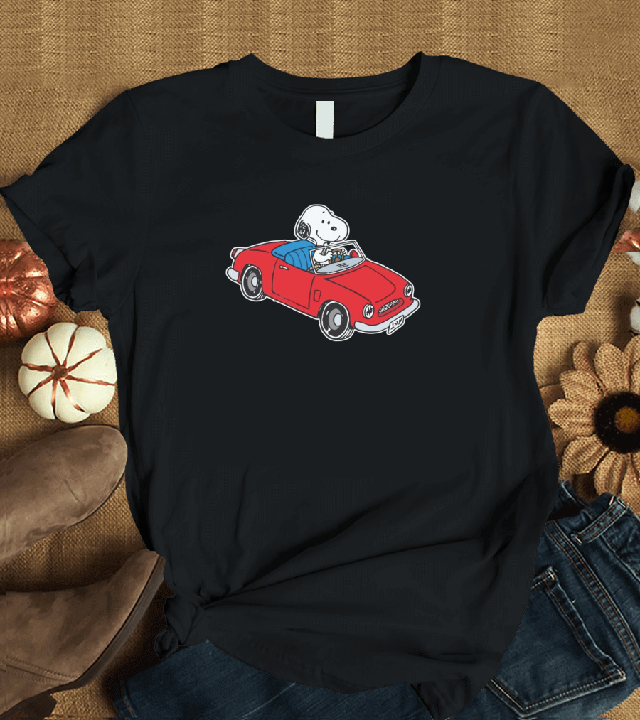 Snoopy Driving Red Car Peanuts Comic Strip T-Shirt