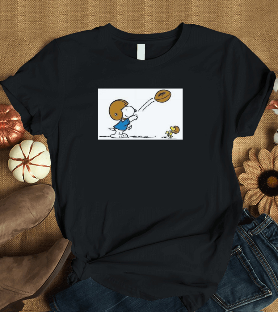 Snoopy Football Pass with Woodstock in Helmet T-Shirt