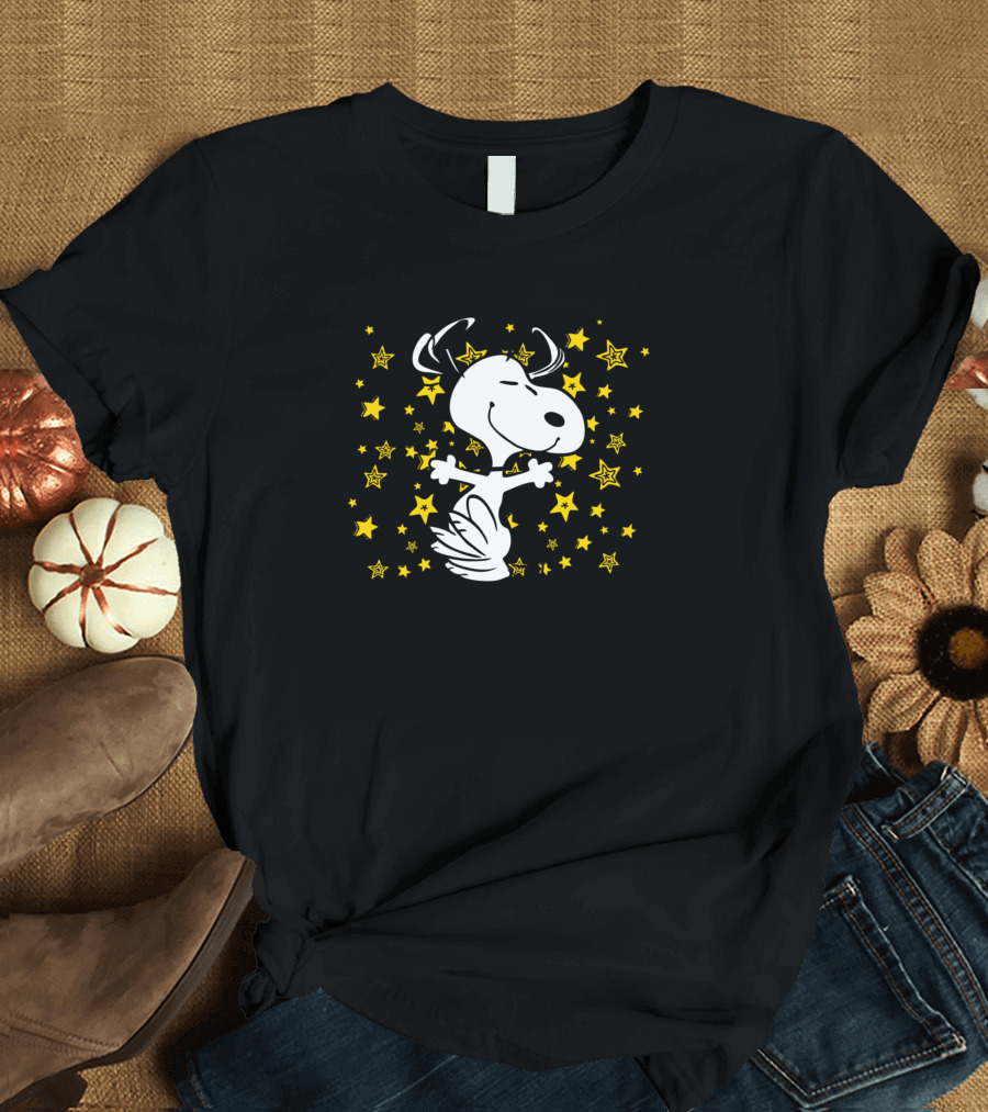 Snoopy Very Happy Surrounded by Yellow Stars T-Shirt