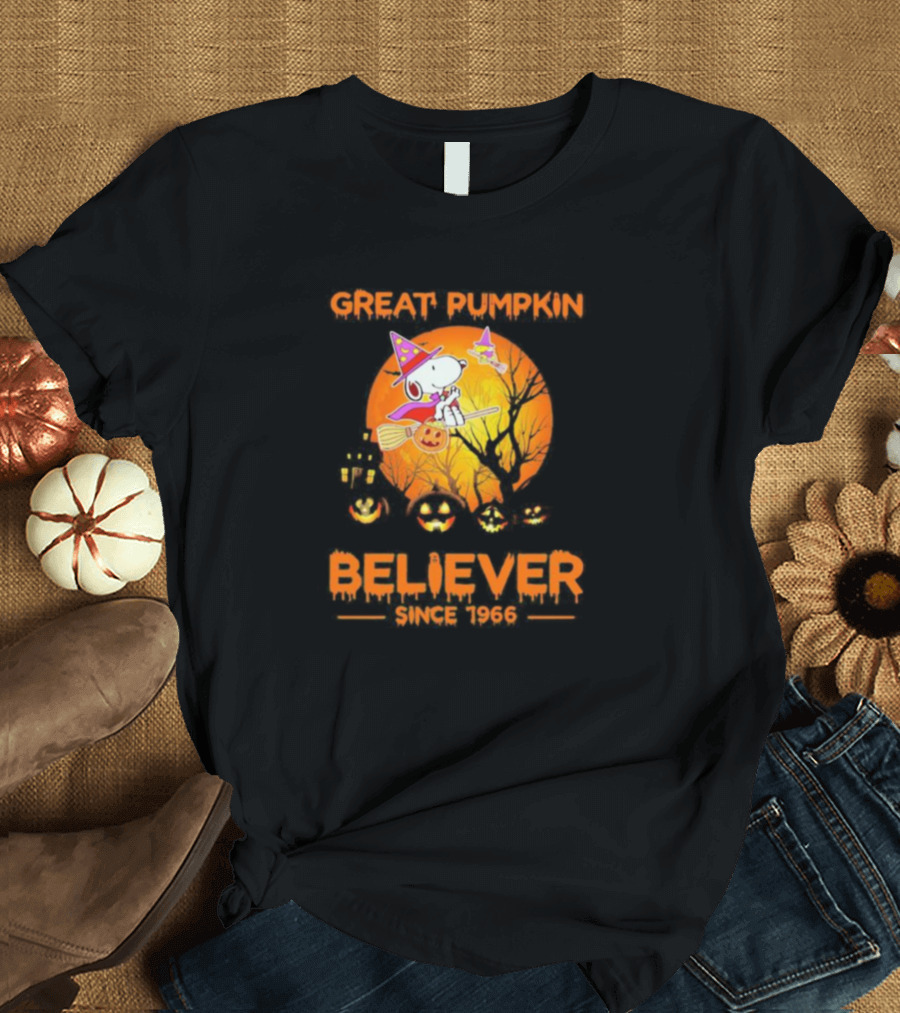 Great Pumpkin Believer Since 1966 Snoopy Witch Moon Halloween T-Shirt