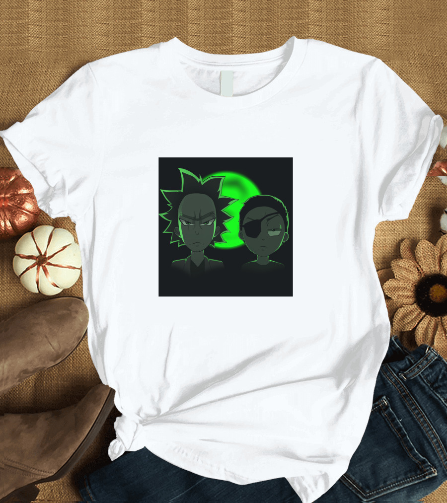 Evil Rick And Morty Anime Neon Green Characters Moon T-Shirt