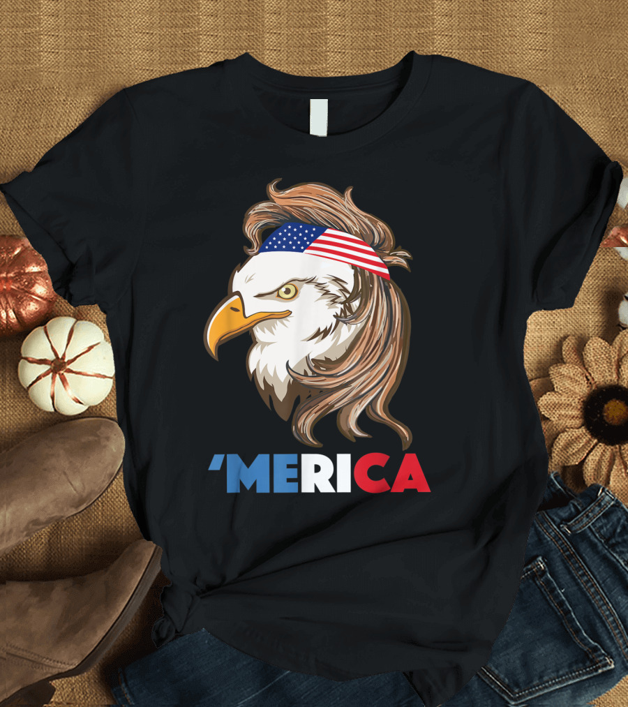 'Merca Bald Eagle Mullet American Flag Headband T-Shirt