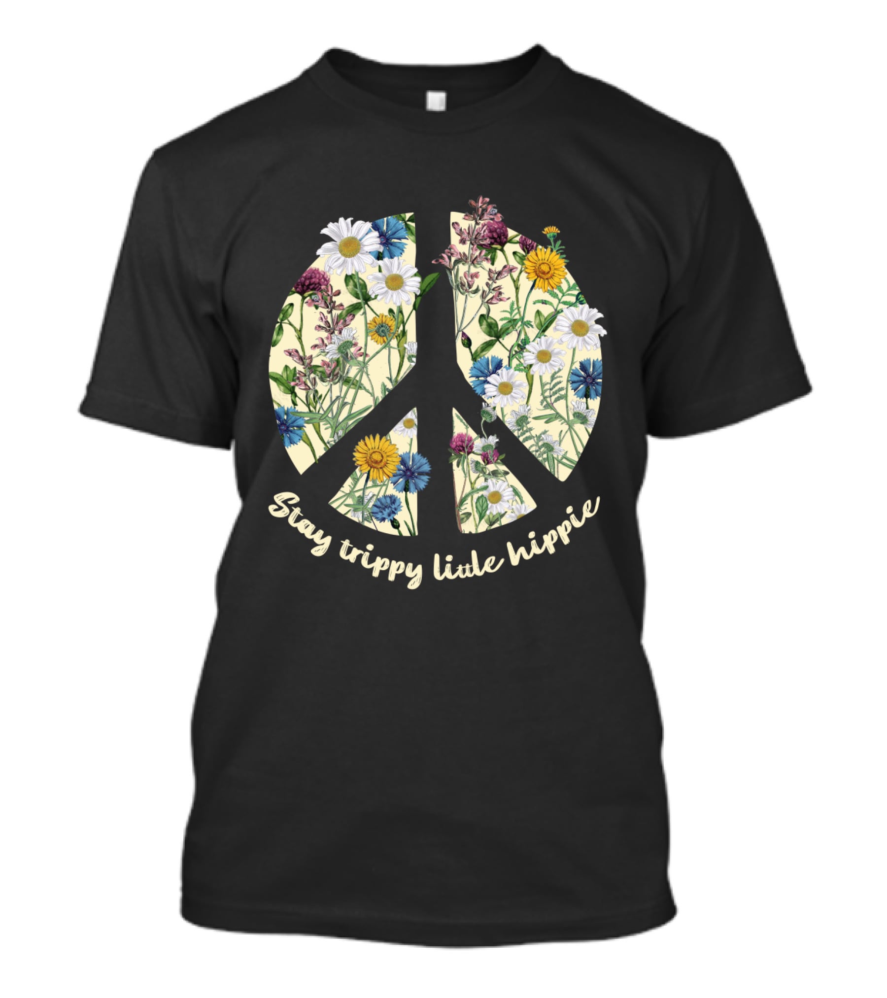 Stay Trippy Little Hippie Floral Peace Sign T-Shirt