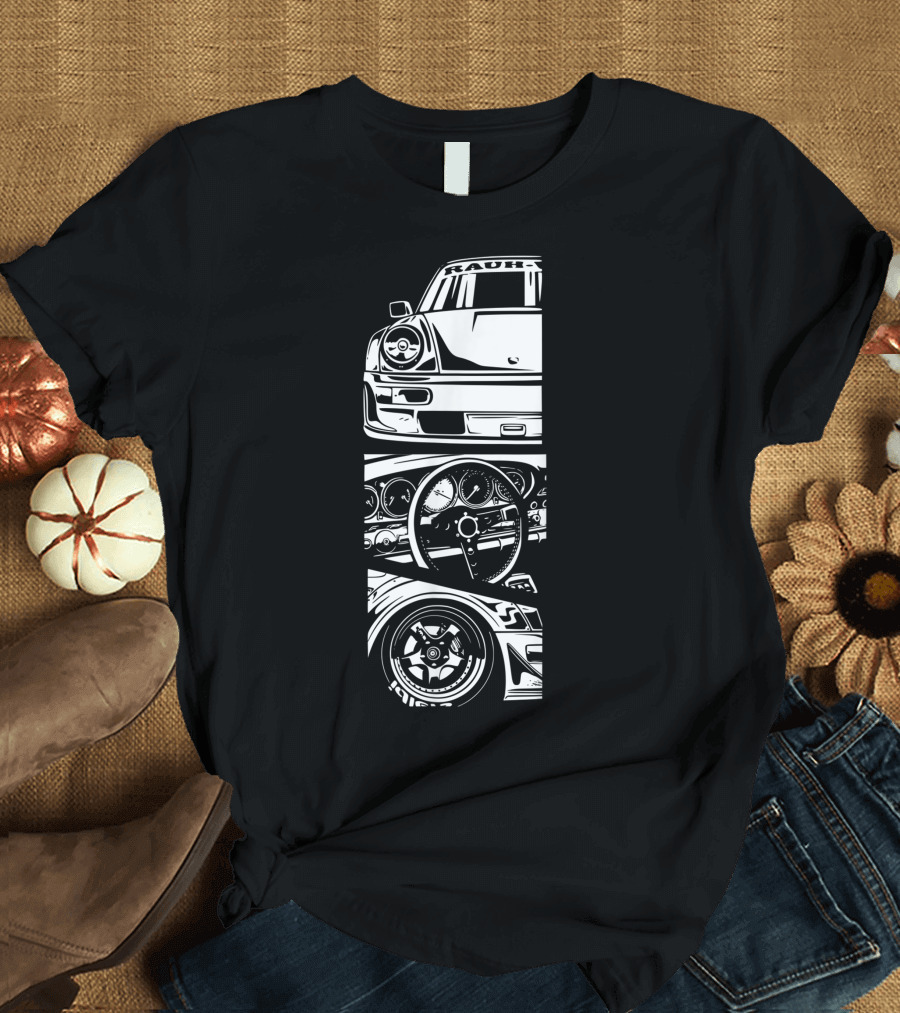 Rauh Welt Begriff German Classic Car Oldtimer Dashboard Wheel T-Shirt