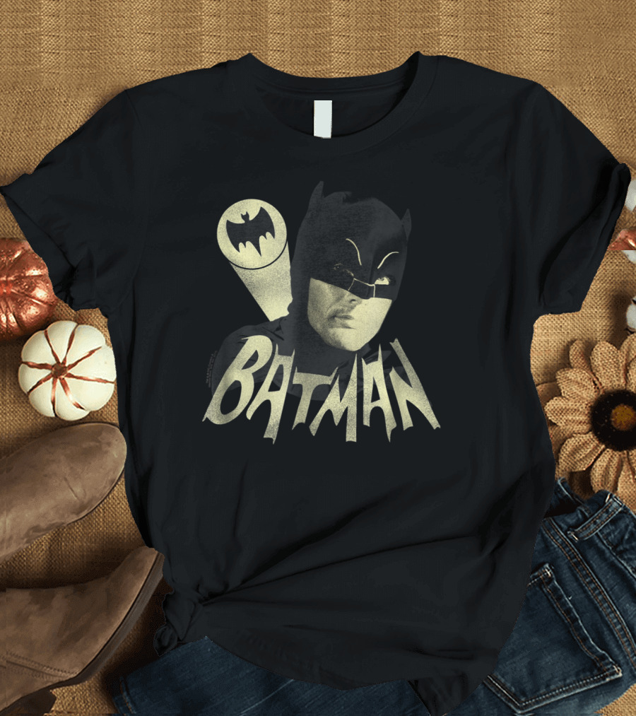 Batman Classic TV Series Bat Signal Logo and Iconic Hero Image T-Shirt