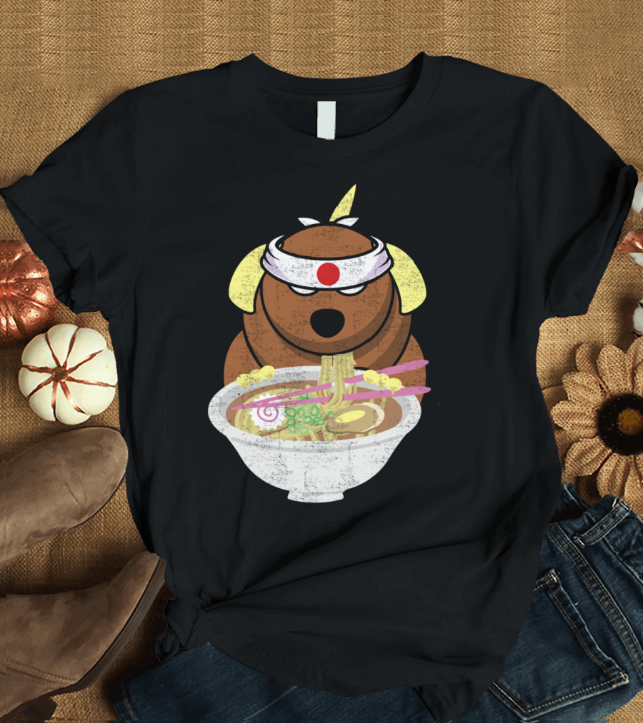 Kawaii Dog Eating Ramen Noodles Bowl Anime Japanese T-Shirt