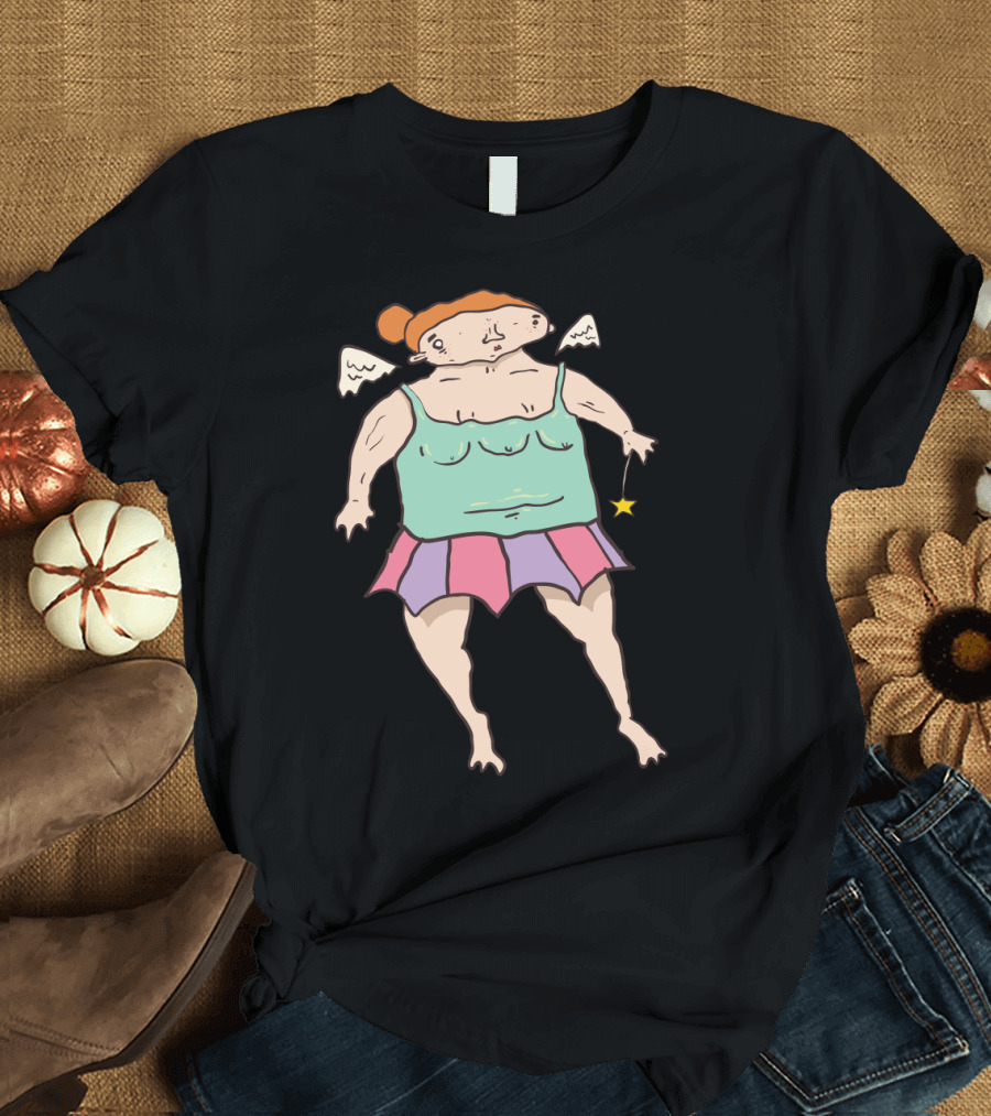 Beach Fairy Cartoon Character with Wings and Star Pendant T-Shirt