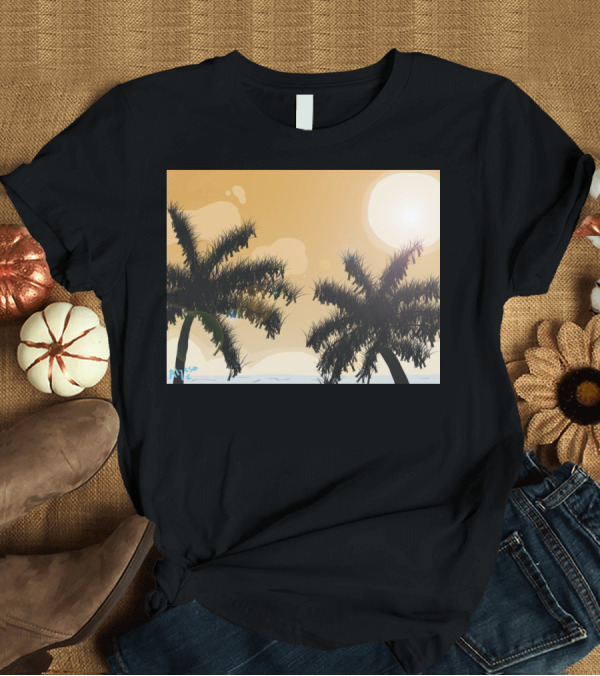 T-Shirt: Beach Breeze Tropical Palm Sunset Ocean Scene T-Shirt Beach Breeze Tropical Palm Sunset Ocean Scene T-Shirt