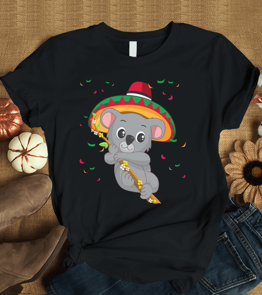 Climbing Koala Bear Sombrero Festive Confetti Cinco De Mayo T-Shirt