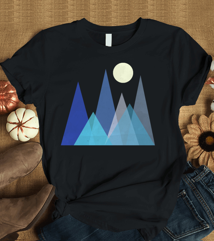 Geometric Peaks Under Moonlight with Mountain T-Shirt