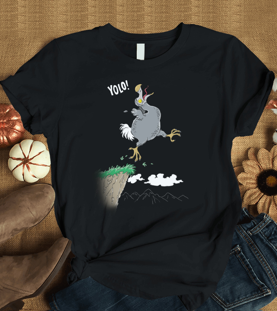 YOLO Dodo Jumping Off Cliff with Speech Bubble T-Shirt