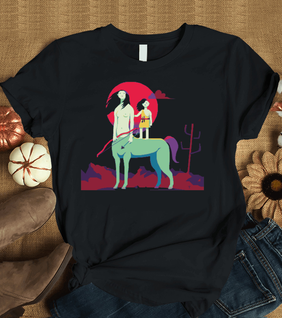 Amazonomachy Centaur Mythology Under Red Moon Scene T-Shirt