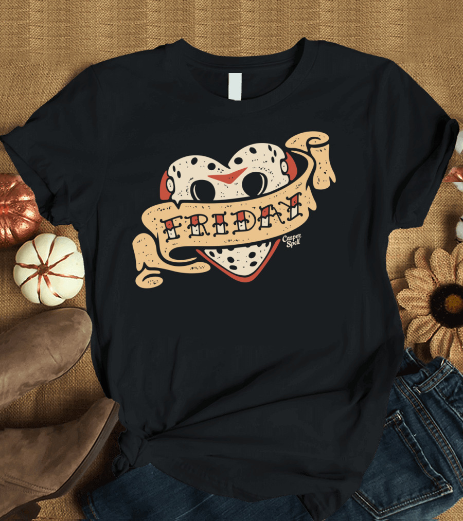 Jason Mask Heart Banner Friday Casper Spell T-Shirt